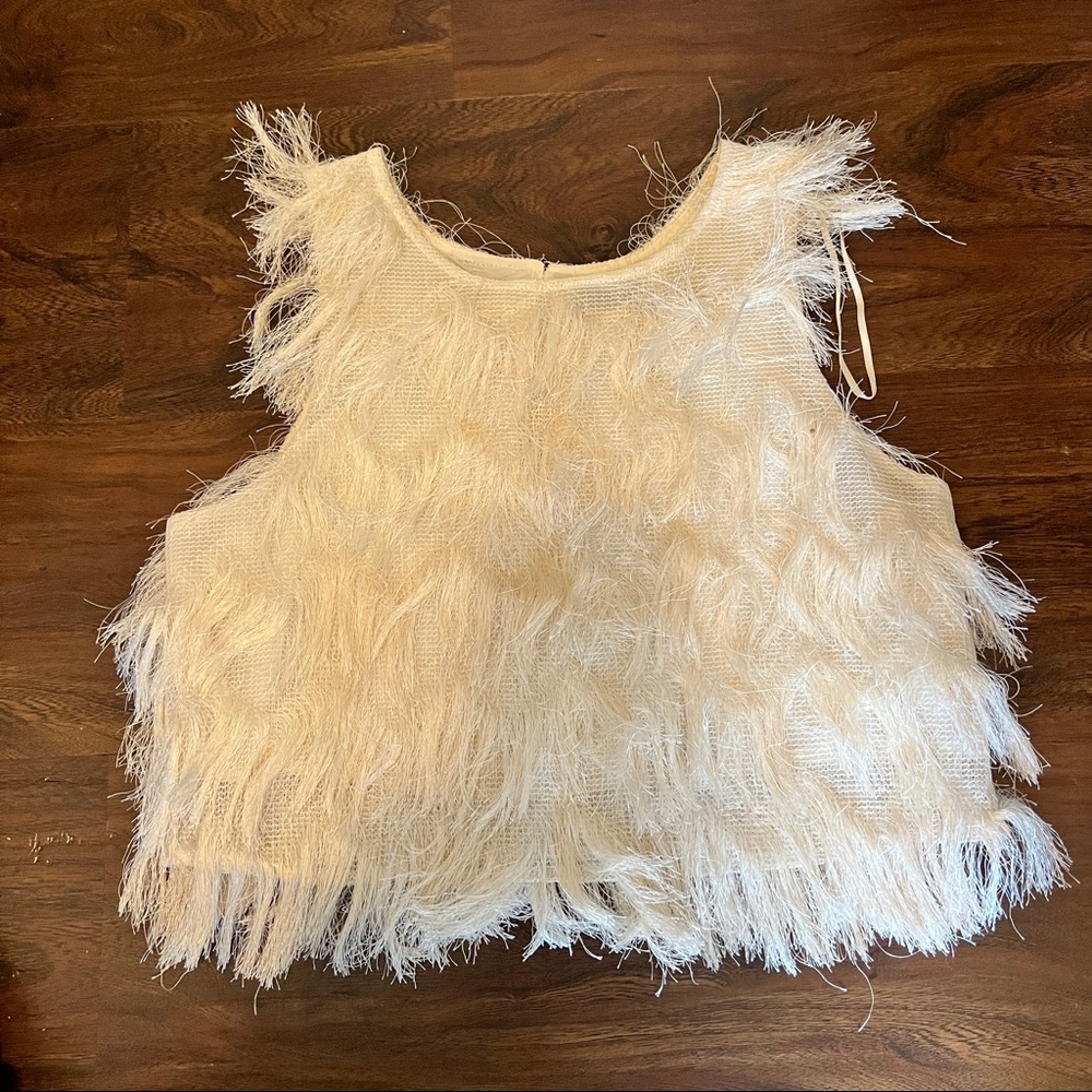 Zara, cream fringe cropped tank top, size small